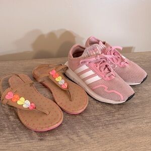 Kids Size 12 Pink adidas sneakers and Joe Boxer Heart Sandals